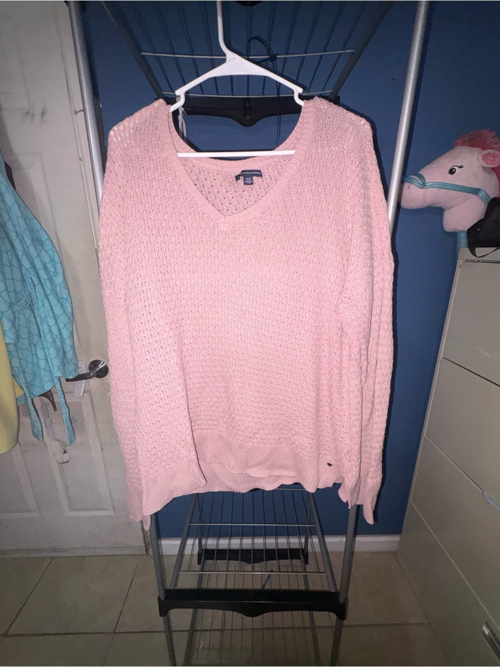 American Eagle Outfitters Pale Pink V-Neck Knit Sweater